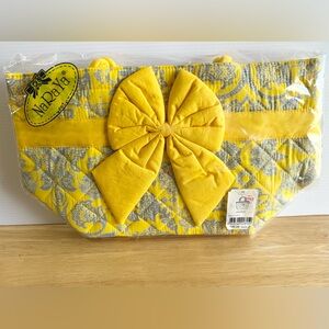 NaRaYa Handbag Yellow & Gray Quilted‎ Paisley Bow Rope Handle BOHO NEW Chic